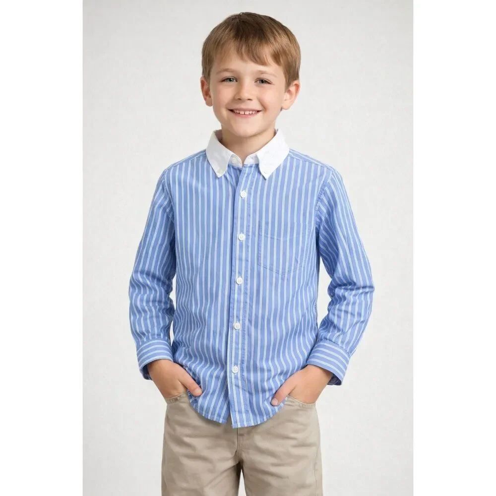 Wes & Willy Boys Blue White Stripe Button Down Shirt Youth Small NWT